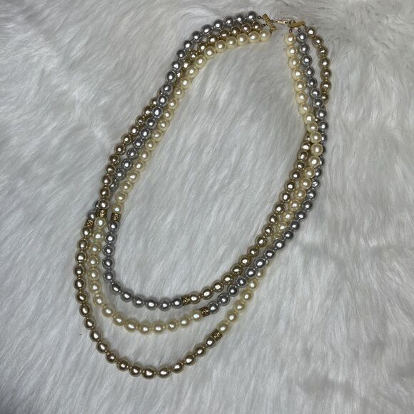 Carol Dauplaise Faux Pearls Necklace 31.5" Multi Strand Statement Patent 3427691 - Picture 1 of 12